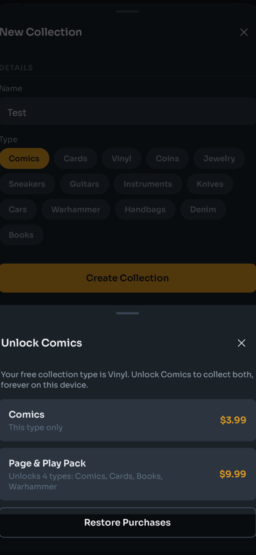 Cur8 showing a collection type unlock and a themed collection pack